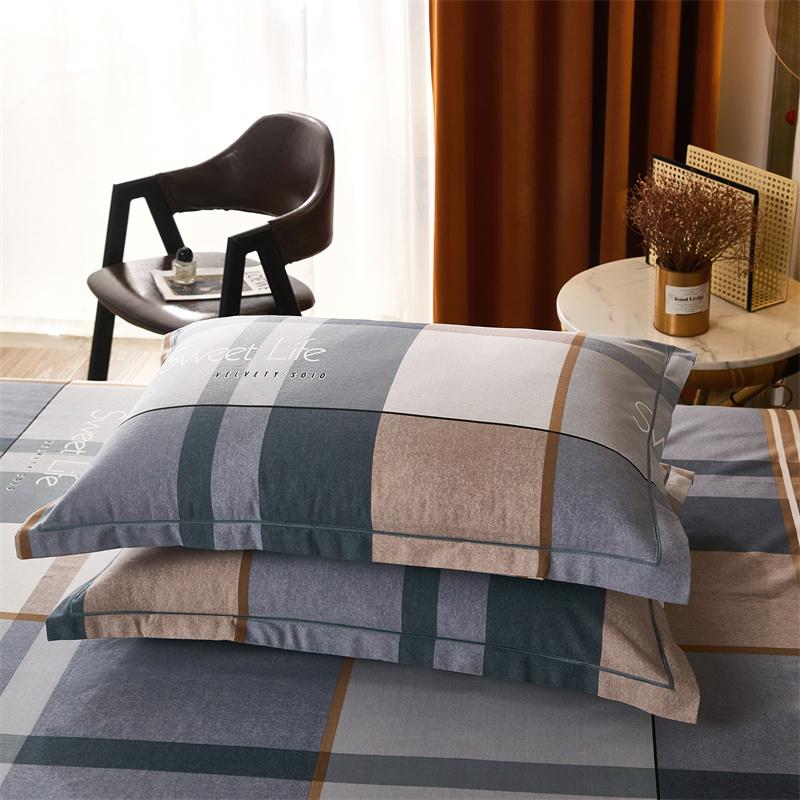 3Pcs Simple Geometric Plaid Bed Sheet Set 100% Cotton Skin-friendly Queen Size Bedding Set Thickened Flat Sheet with Pillowcases