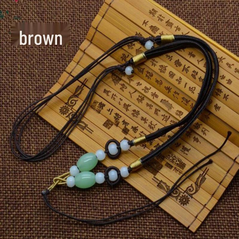 Șnur de performanță pentru ocarină: Colier țesut din jad cu mărgele de semințe cu buclă dublă, perfect ca pandantiv sau accesoriu pentru instrument muzical.