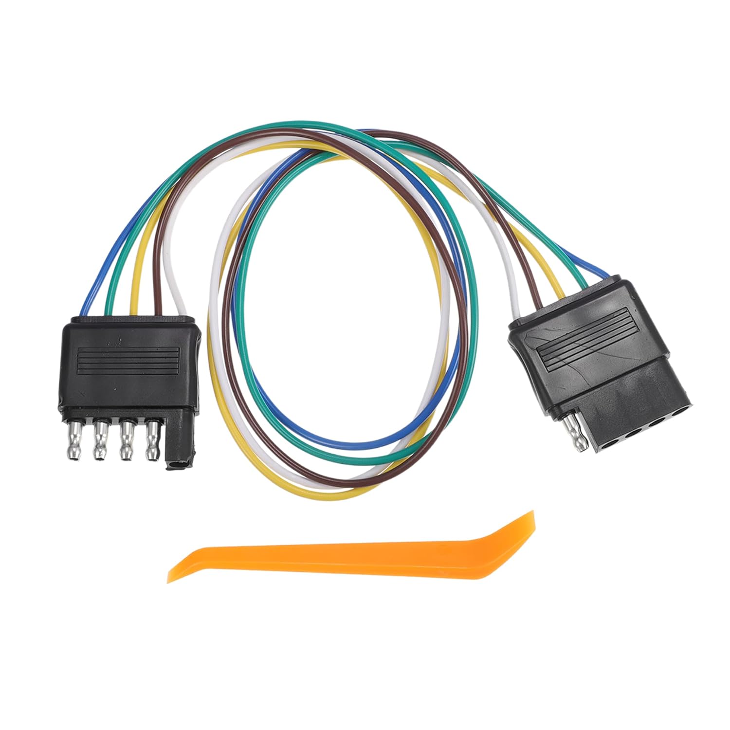 5 Way Flat Trailer Wire Extension, 18 Inch Vehicle-Side and Trailer-Side 5-Pin Flat Wiring Harness 18 Guage Male and Female Trailer Wire Connector