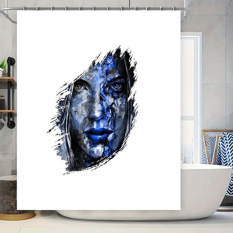 

Stylish Blue Watercolor Face Shower Curtain Bathroom Decor Artistic Print Waterproof Fabric Various Sizes Available For Home Dec W60H190(CM)-1 Pcs