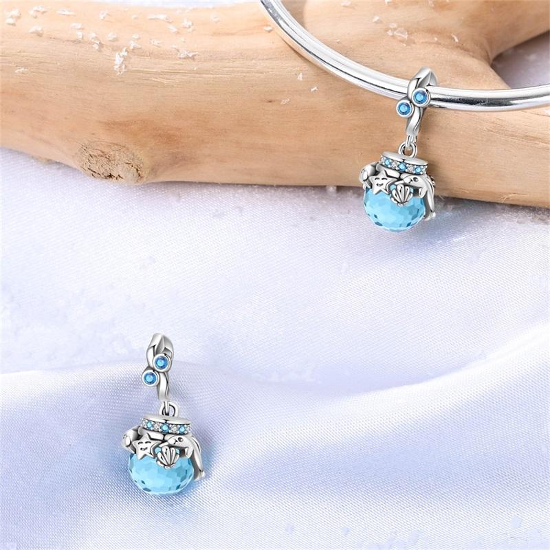 Copper Charms Blue Mermaid Pearl Dolphin Yellow Honey Can Beads Pendant Fit Original Bracelet Diy Jewelry For Women