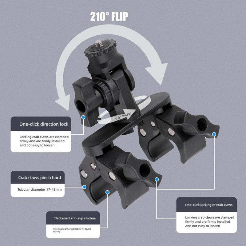 Universal Camera Holder Clamp Mount For Bikes Featuring Complete 360°rotatable 210°tilt Movement Secure Grip Design