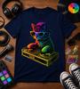 Rainbow DJ Cat Shirt Funny Kitty Music Tee, DJ Cat Turntable T-Shirt, House Music Lover, Colorful Rave Festival Tee