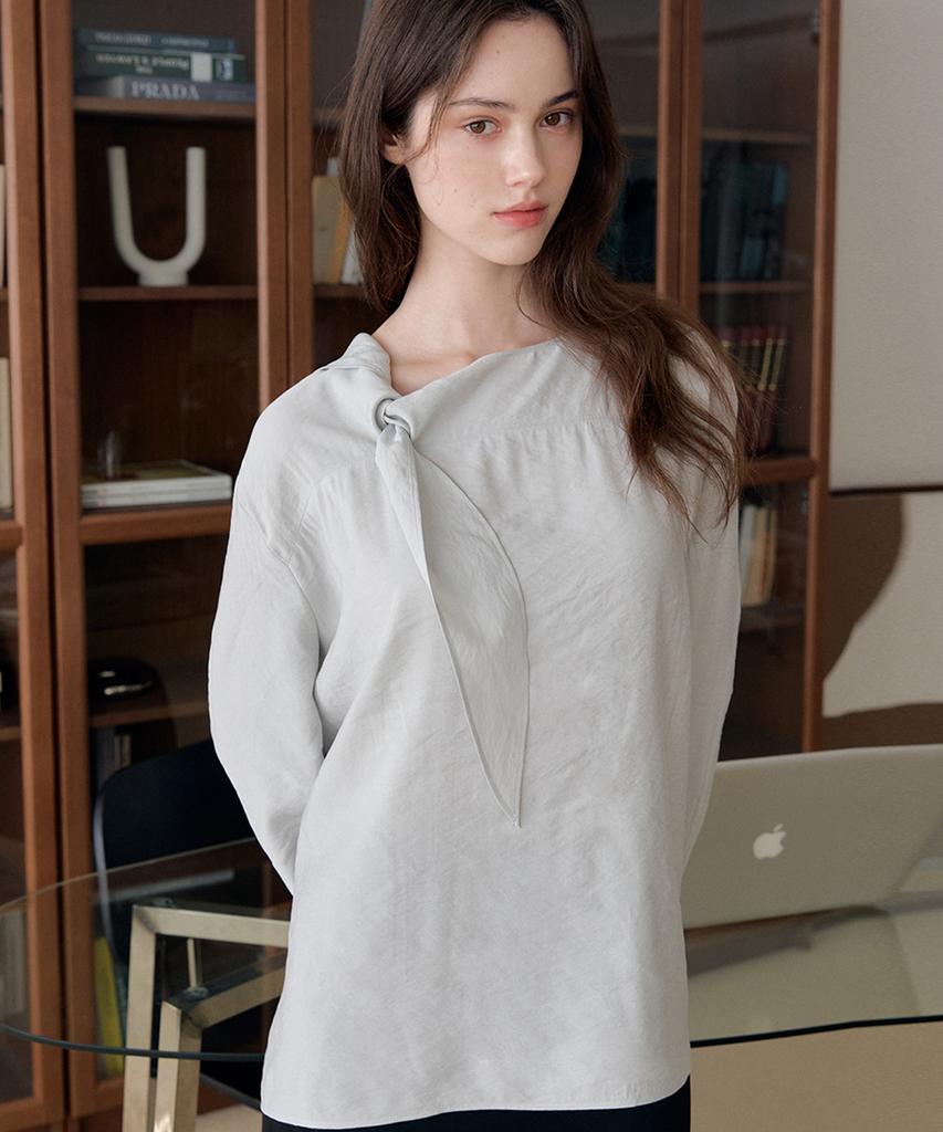 Meojiaenminggeul Soft Knot Tie Blouse (Mint Gray)