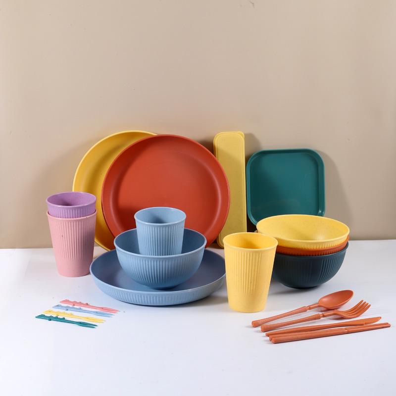 Nordic Wheat Straw Cutlery Set: Soup Bowl, Plate, Cup, Fork, Knife, Spoon, Gift.