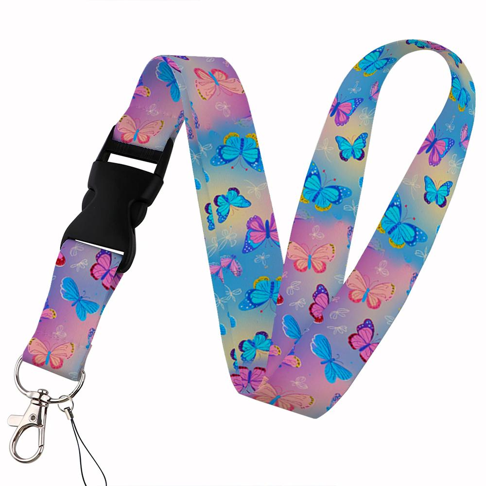 

Beautiful butterfly Lanyard Keys Chain Badge Holder ID Credit Card Pass Hang Rope Lariat Mobile Phone Charm Accessories Gifts