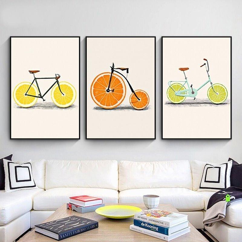 Abstract Fashion Bike Lemon Orange Fruit Print Canvas Paintings Kitchen Decor Nordic Posters Minimalist Wall Art Pictures