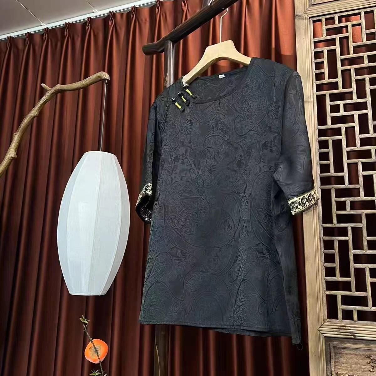 

2026 Chinese National Style Elegant Women s Summer Top: Stylish & Versatile for the Modern Middle-Aged Woman XL (recommended for 90-105 jin) чёрный