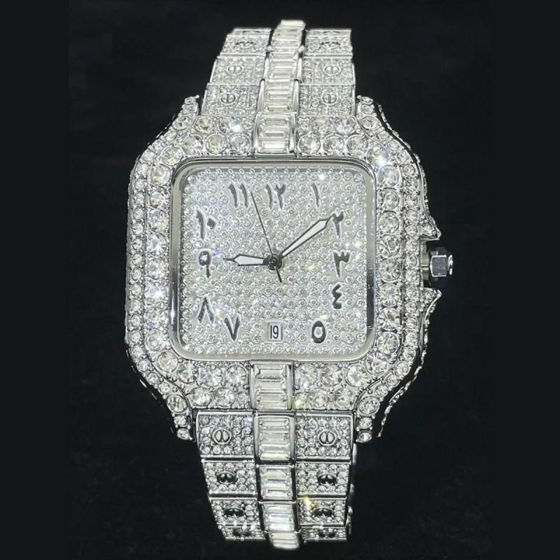Hip Hop Square Quartz Watch Men Full Arabic Scale Fashion Wristwatch