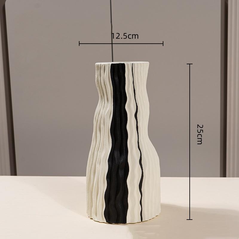 Keramikvase Geometrische Streifen Welle Handgefertigt Unregelmäßige Vase Blumentopf Blumenarrangement Zubehör Heimdekoration