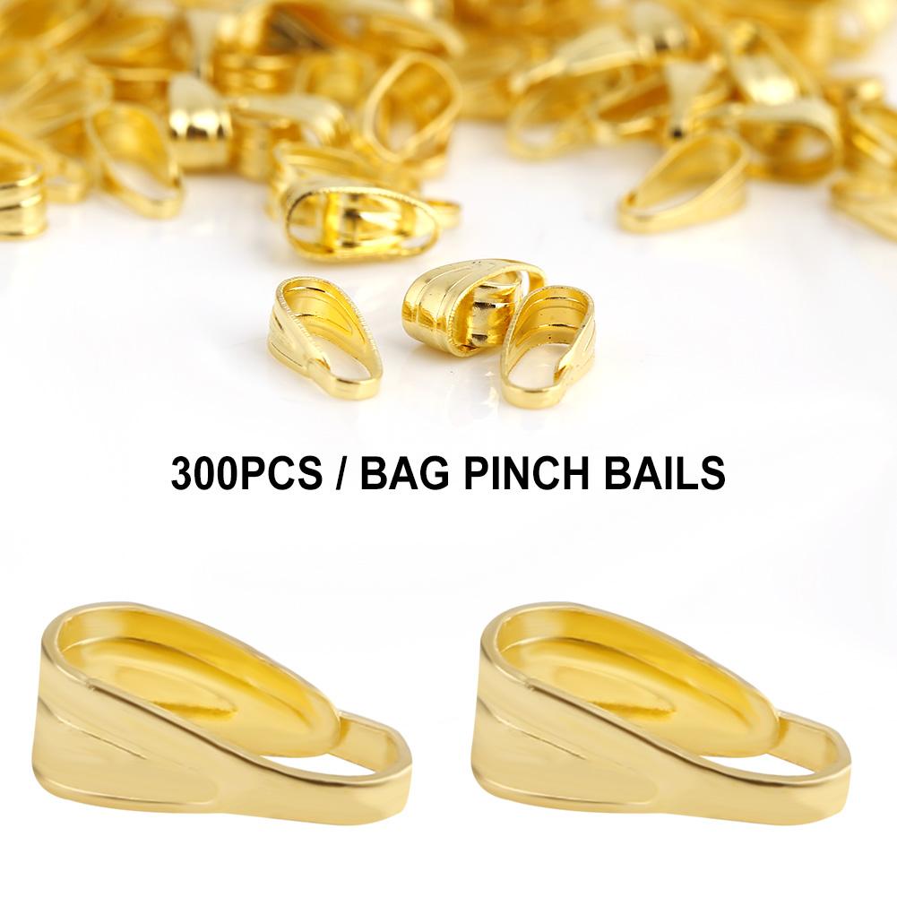 300Pcs Celsius Bag Pendant Connector Pinch Clips Clasps Snap Jewelry Findings Alloy Bails (Gold)