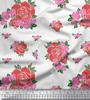 Soimoi Black Japan Crepe Satin Fabric Leaves & Rose Floral Fabric Prints Meter 42 Inch