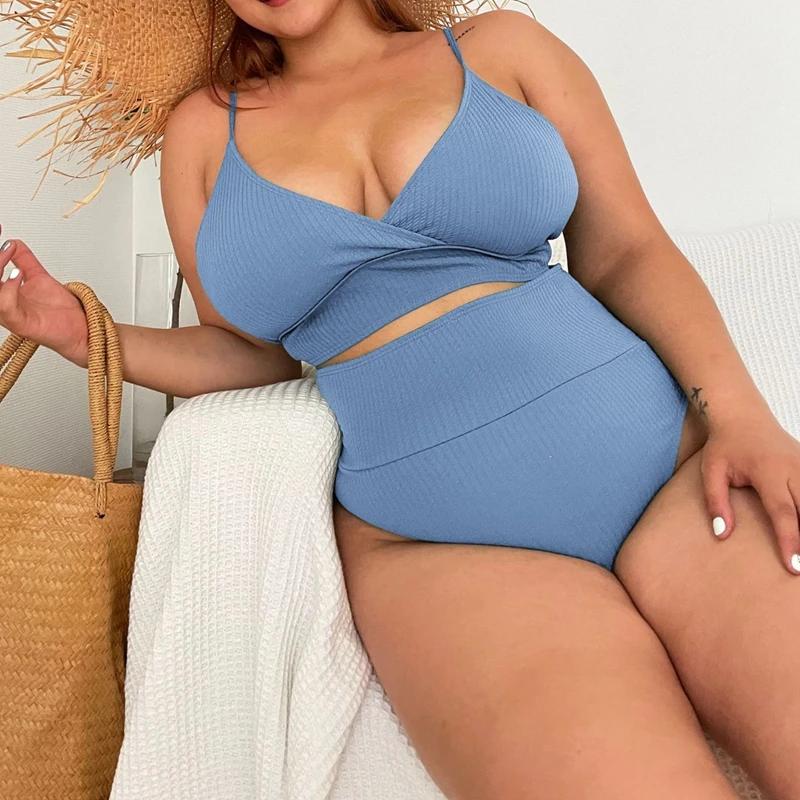 Große Größe 4XL Frauen Low-cut Bikini Set 2024 Neue Frau Badeanzug Backless Strukturierte Bademode Hohe Taille Push-Up Bademode tankinis