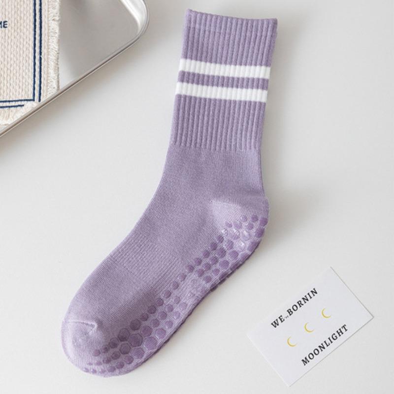 Einfarbige Yogasocken aus Baumwolle bis zur Mitte der Wade, rutschfeste Sportsocken mit Silikonunterseite, für Damen, für Indoor-Fitness, Trampolin, Tanz, Pilates