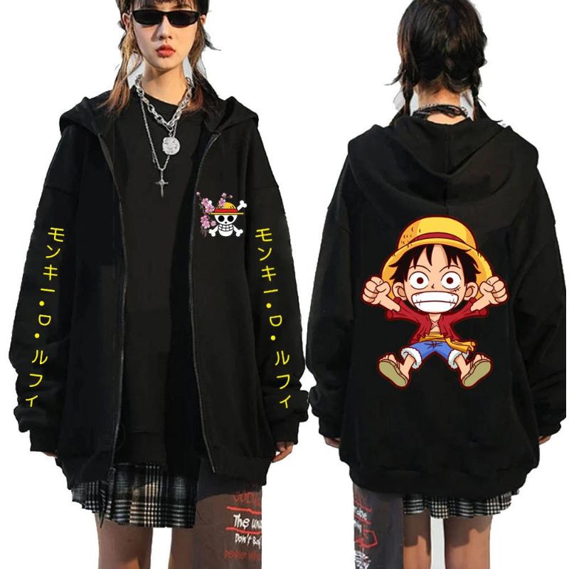 One Piece Luffy Printed Zipper Hoodie Men's Casual Hoodie Top Cardigan Coat