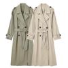 Autumn Spring Women with Belt Solid Double Breasted Trench Vintage Lapel Neck Long Sleeves Female Chic Lady Jacket