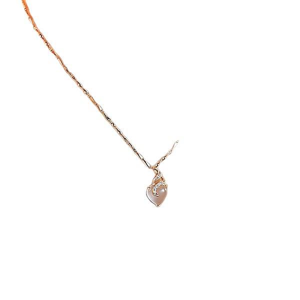 Korean Style Rose Gold Heart Necklace with Natural Rose Quartz Pendant - Women's Pink Crystal Clavicle Chain