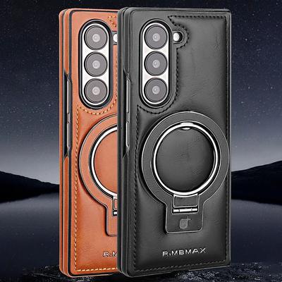 Luxury Magnetic Ring Holder Z Fold6 Leather Case For Samsung Galaxy Z Fold 6 5 4 Wireless Charging Shockproof Protective Cover
