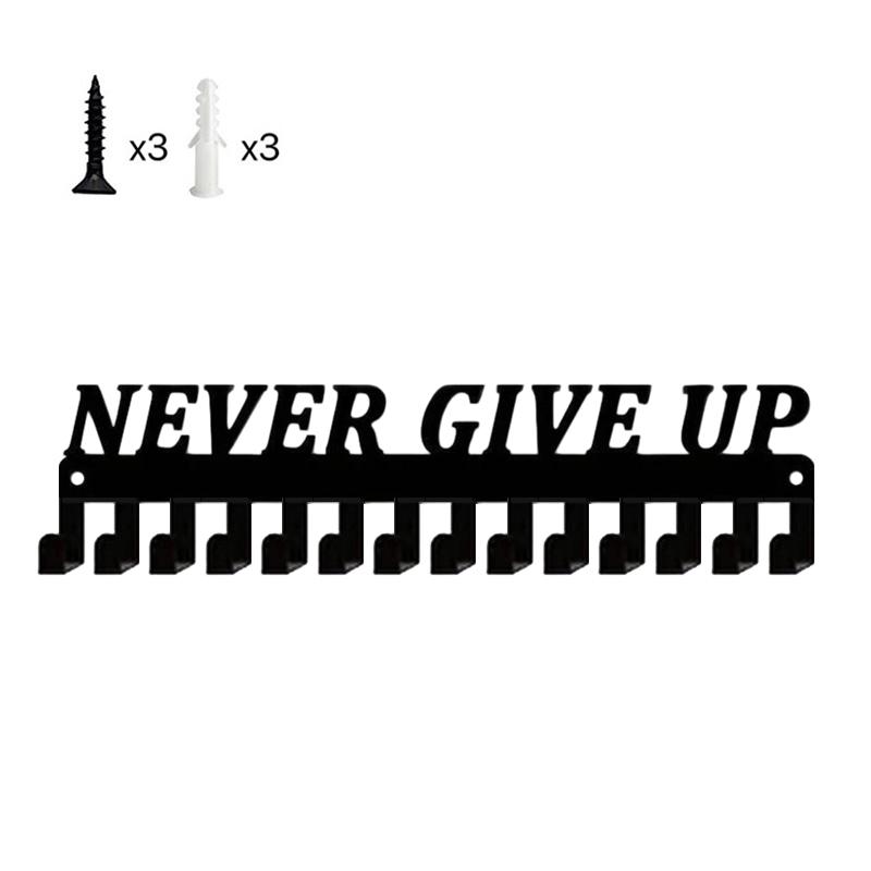 1Pcs Metal Wall-Mounted Medals Display Rack Never Give Up Design Inspirational Medal Holder Athletic Achievements Showcase Decor