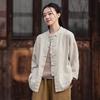 Johnature Women Vintage Stand Shirts Solid Color Long Sleeve Tops Spring Button Pockets Loose Women Shirts