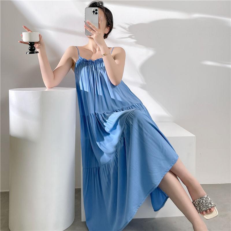 New Cotton and Silk Solid Color Suspender Nightdress Women's Spring and Summer Sexy High-end Suspender Skirt Cotton and Silk Can Be Worn Outside Dress