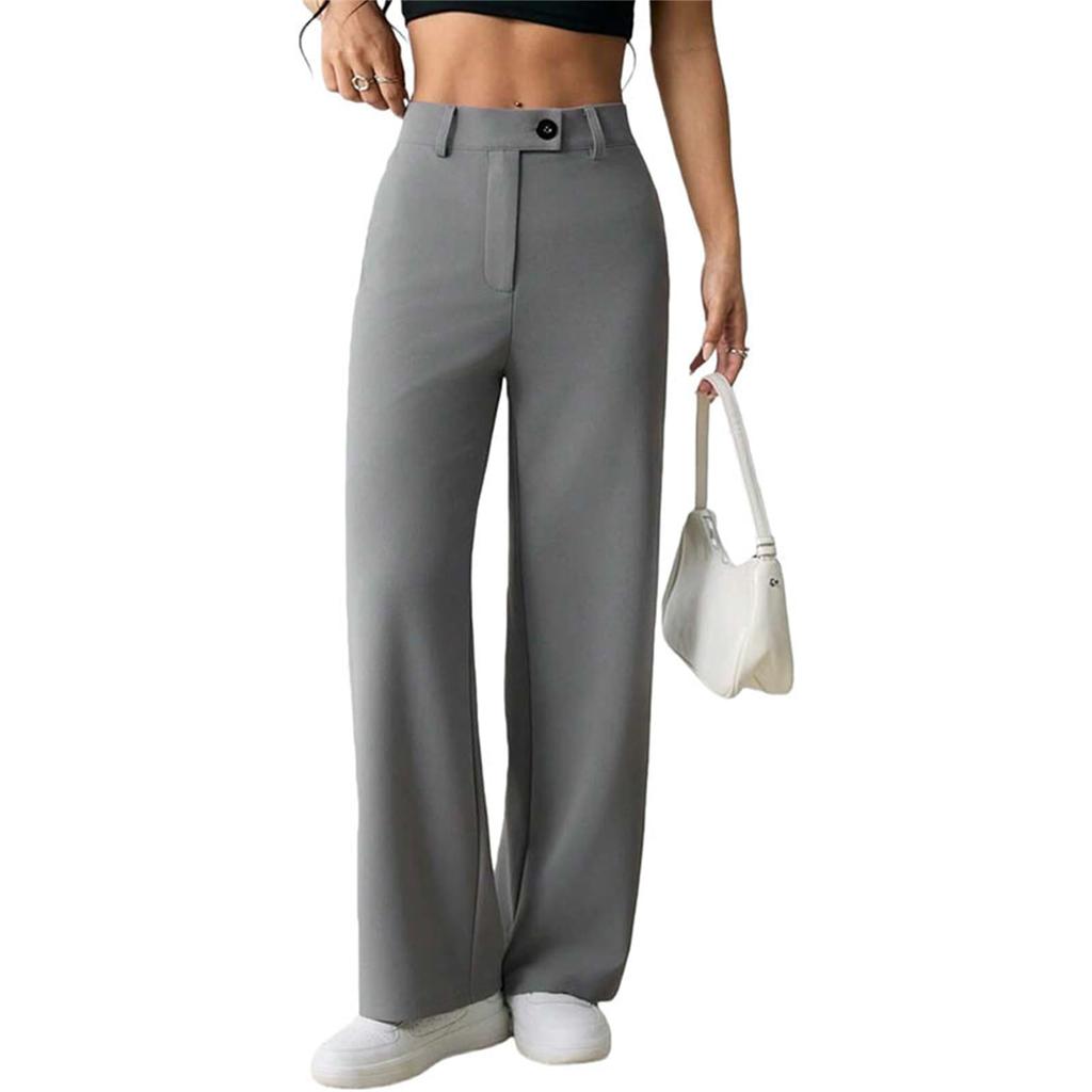 Women's High Waist Straight Leg Pants, Comfortable Casual Trousers for Everyday Wear