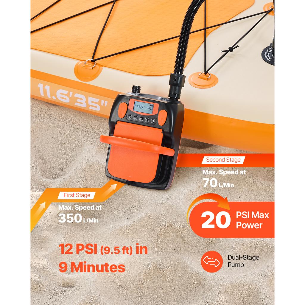 SucceBuy 20/22/40 PSI Stand-Up-Paddleboard-Pumpe Wiederaufladbar Akkubetrieben Automatische Abschaltung 12V DC Autoanschluss LED-Licht Ideal für Matratzen