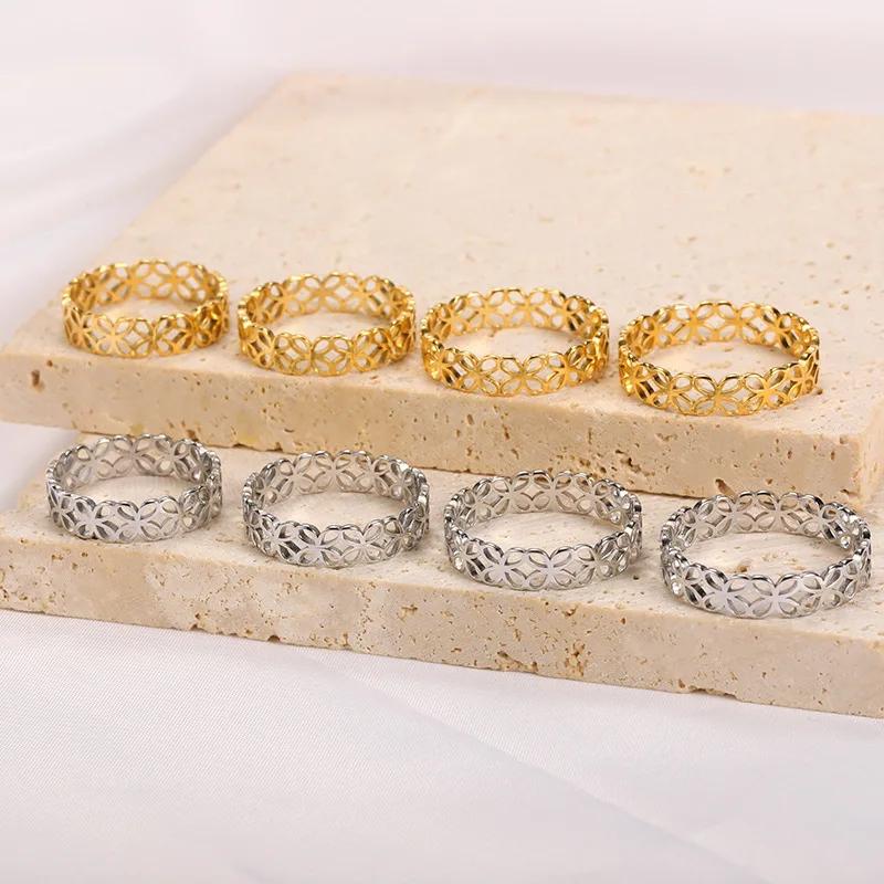 2022 Trendy Hollow Roman Numeral Ring Stainless Steel Love Heart Finger Rings Geometry Brand Jewelry Women Size 7-9
