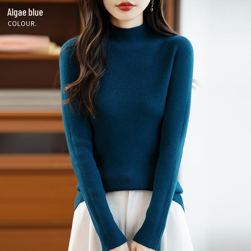 26 Autumn Winter Women's Half-High Collar Slim Knit Sweater - Korean Style