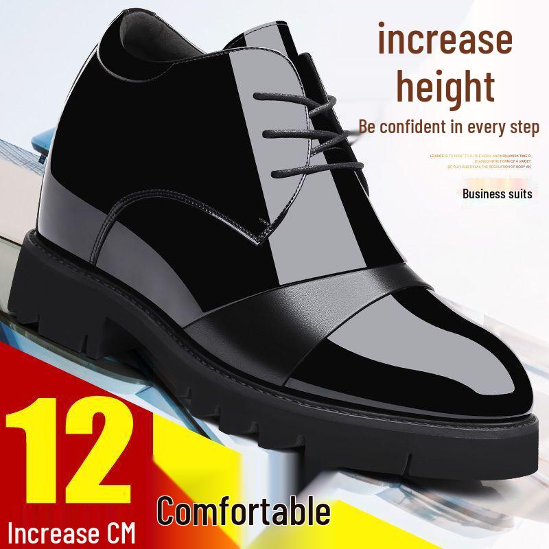 

Men s 12cm Height-Boosting Patent Leather Formal Shoes - 10cm Thick Sole for Weddings Size 39