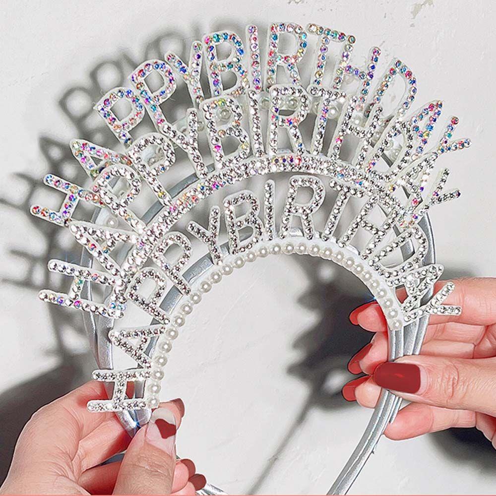 Birthday Gift Zinc Zinc Alloy Birthday Hair Hoop Rhinestone Crown Female Jewelry Happy Birthday Headband