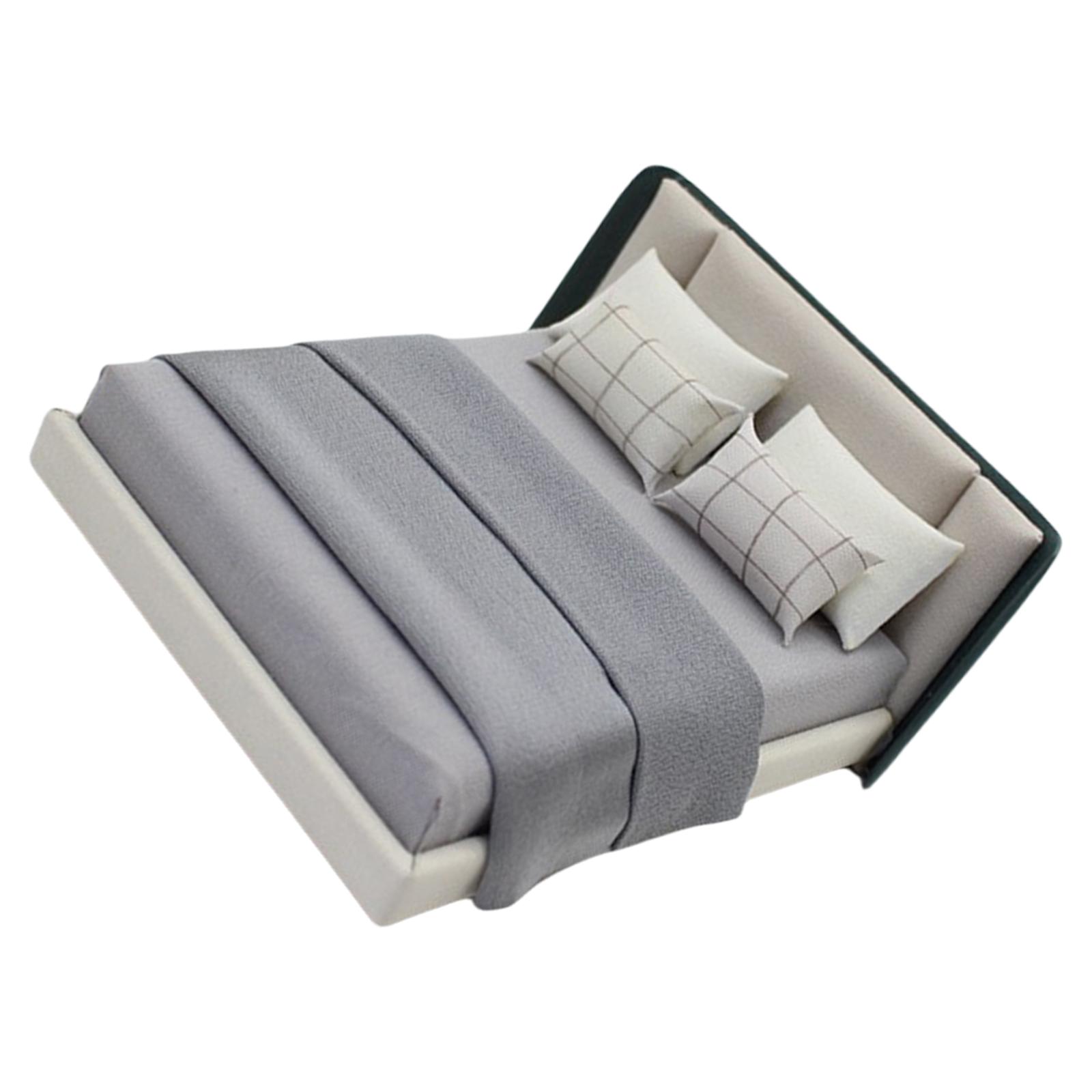 

Creative 1/20 Scale Miniature Bedroom Furniture Realistic Double Bed Model Figurine with Beding Dollhouse Scene Decors D