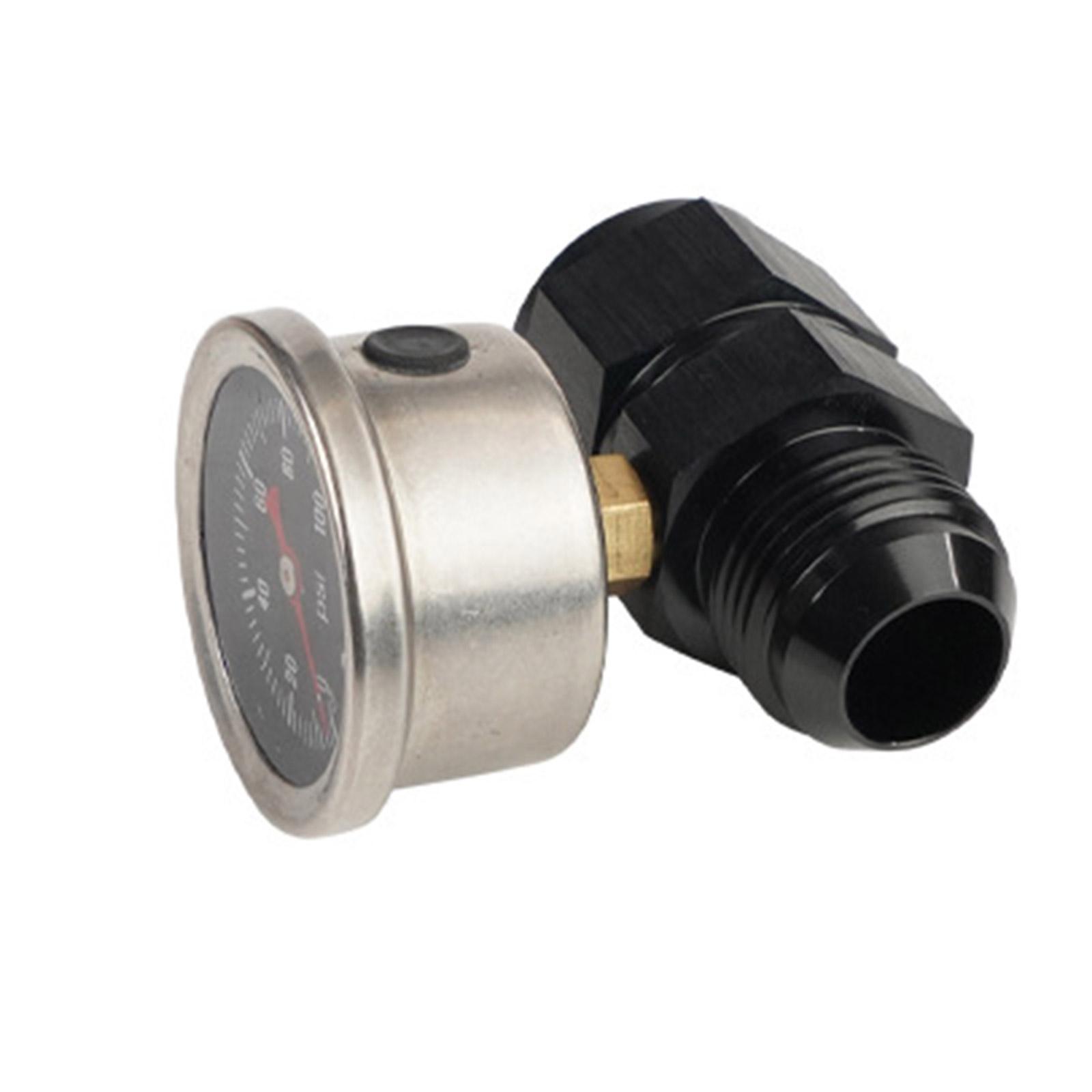 

Fuel Pressure Gauge with 4AN Fuel Pressure Take Off Fitting, 0-100Psi, 1-1/2 Black Dial, 1/8 NPT Center Back Mount E
