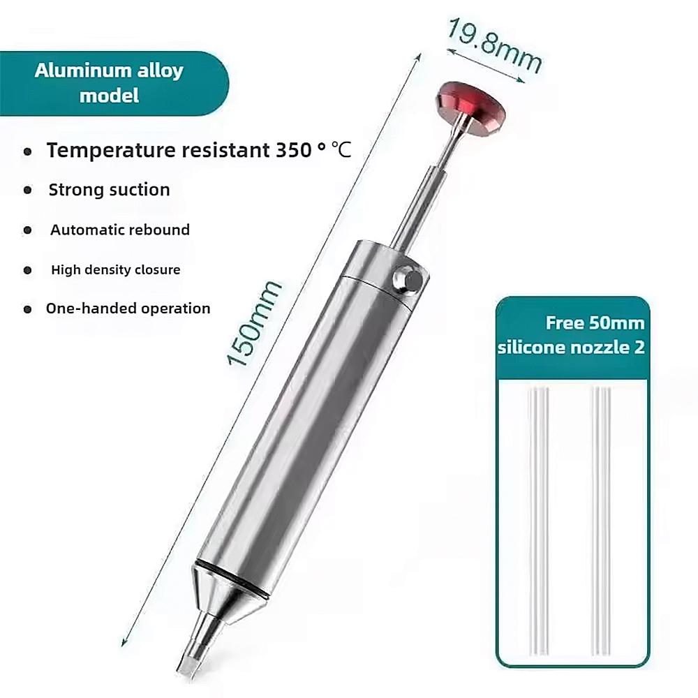 Professional Aluminum Alloy Solder Sucker Powerful Desoldering Pump for Electronics Repair PCB Welding Tool Silicon Nozzle Mass Air Flow 3