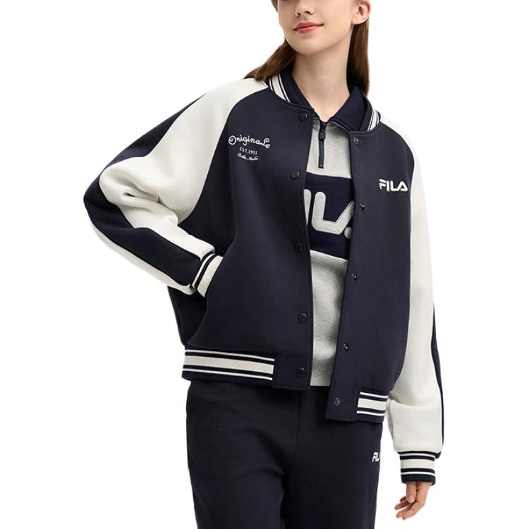 Fila Original Fashion Versatile Comfortable Baseball Jacket Women Jackets Secret-Mirror-Blue F11W519505FDB
