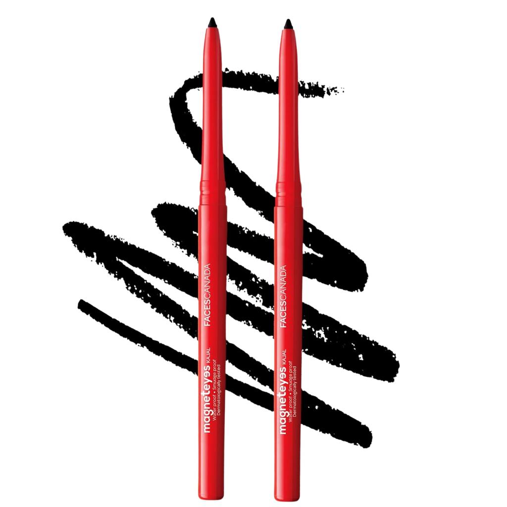 FACES CANADA Magneteyes Kajal - Black, 0.35g (Pack of 2) | 24 Hr Long Stay | One Stroke Smooth Glide | Waterproof, Smudgeproof & Fadeproof | Deep