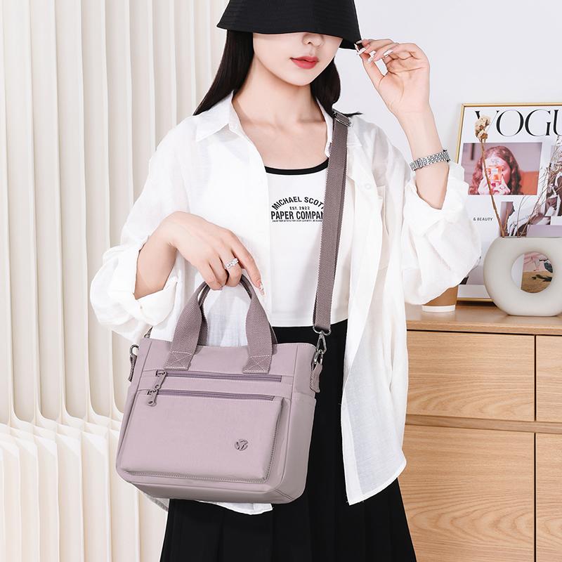 Borsa Tote Versatile in Nylon con Tasche Multiple con Zip Tracolla Regolabile Borsa a Spalla Casual per Donne Quotidiana