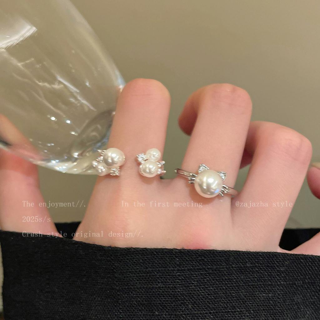 French Baroque Pearl Open Ring Niche Design Stacked Index Finger Ring Light Luxury Accessories