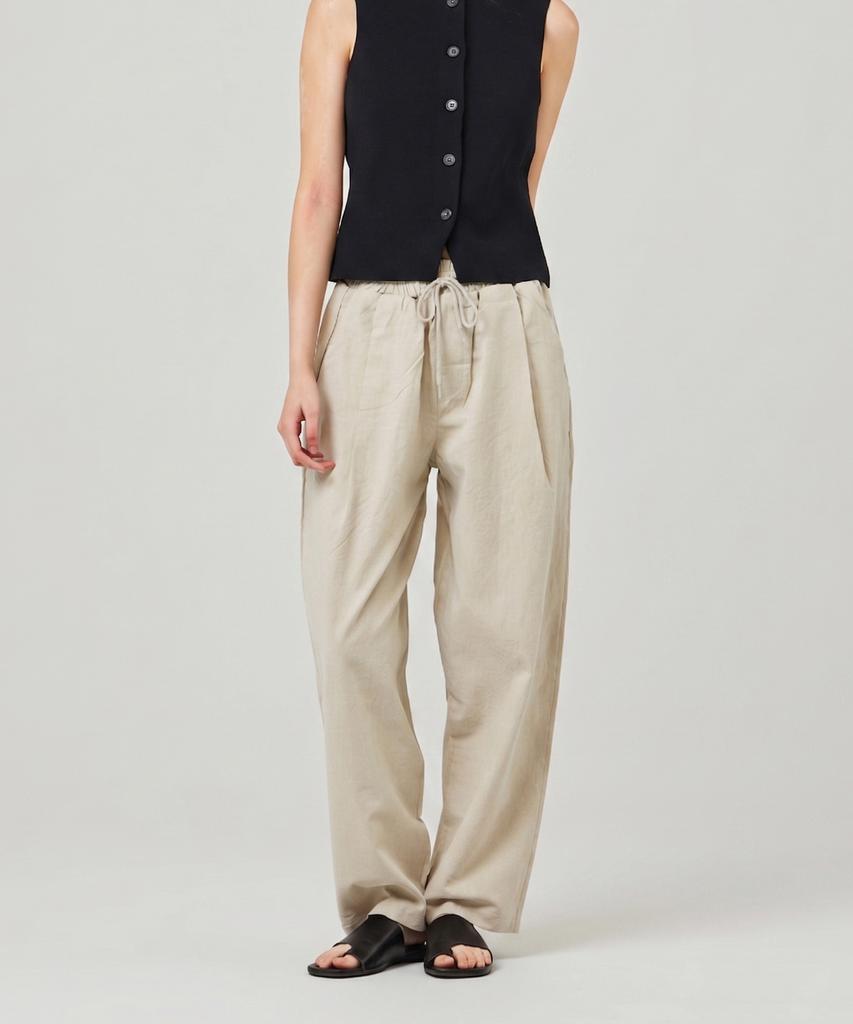 EASE Linen Elastic Waist Pants [Oversized Fit]_Oatmeal_Unisex