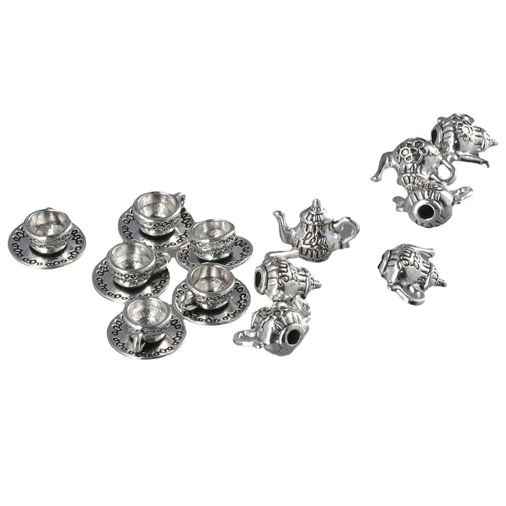 50PCS Teacup:14*7mm/0.55*0.28inch Silver Tea Cup and Teapot Charms  Bracelets
