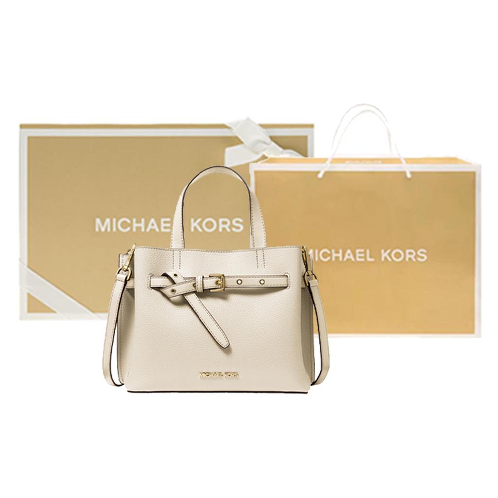 New MICHAEL KORS Emilia Cow Leather Tote Bag, Shopping Bag, Commuter Bag, Crossbody Handbag Trumpets Women's Milk White 35F0GU5S5T-289