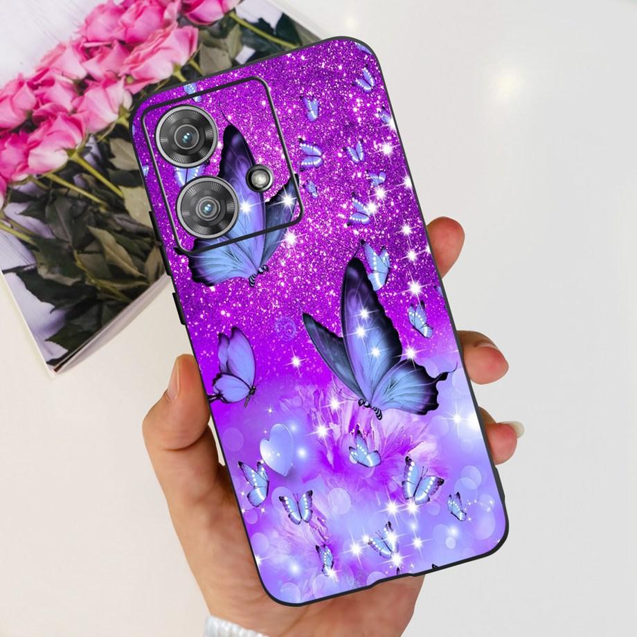 For Motorola Moto Edge 40 Neo 5G Case Black Matte Cases With Pattern Print Soft Liquid Silicone Cover For Motorola Edge40 Fundas