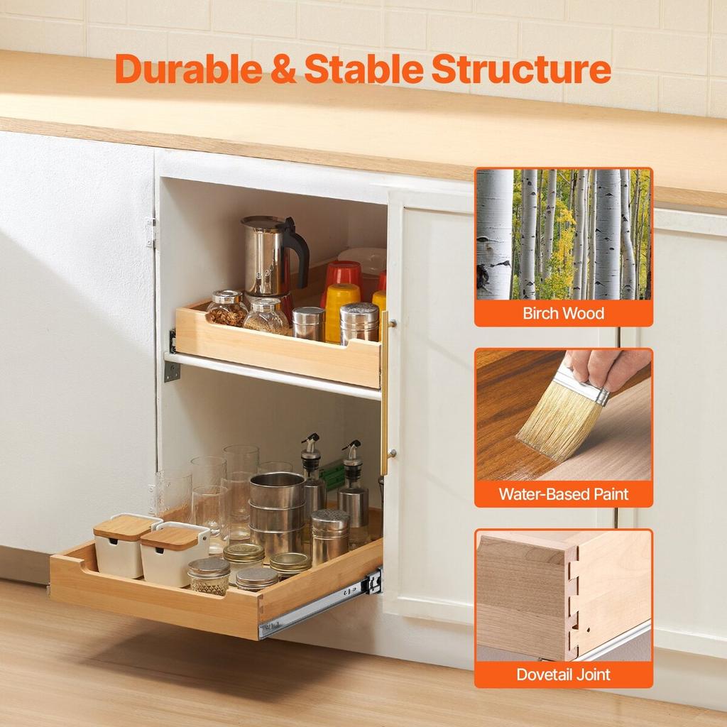 Pull Out Cabinet Organizer Soft Close Slideout Shelf Wood Drawer 17"Wx21"D