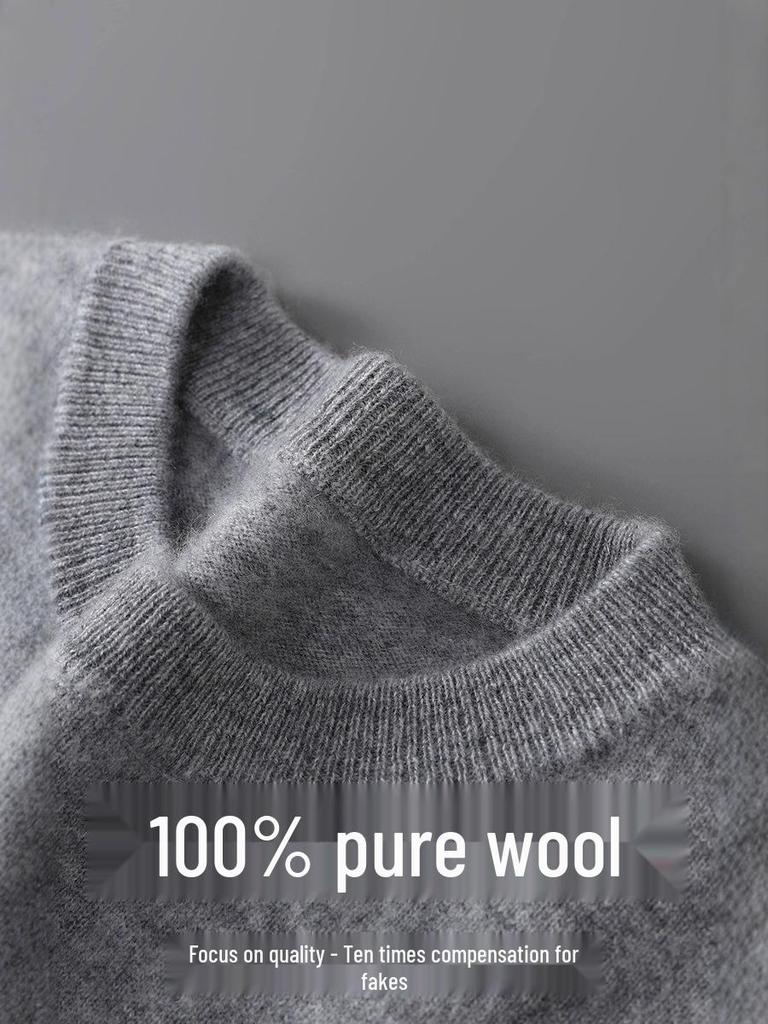 Herrtröja i enfärgad ullstickad casual