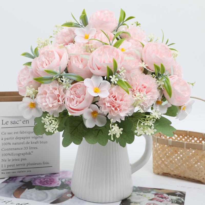 1Pc Artificial Flowers Wedding Home Bedroom Decoration Bridal Bouquet Garden Fake Silk Roses Hydrangeas Vase For Board Outdoors