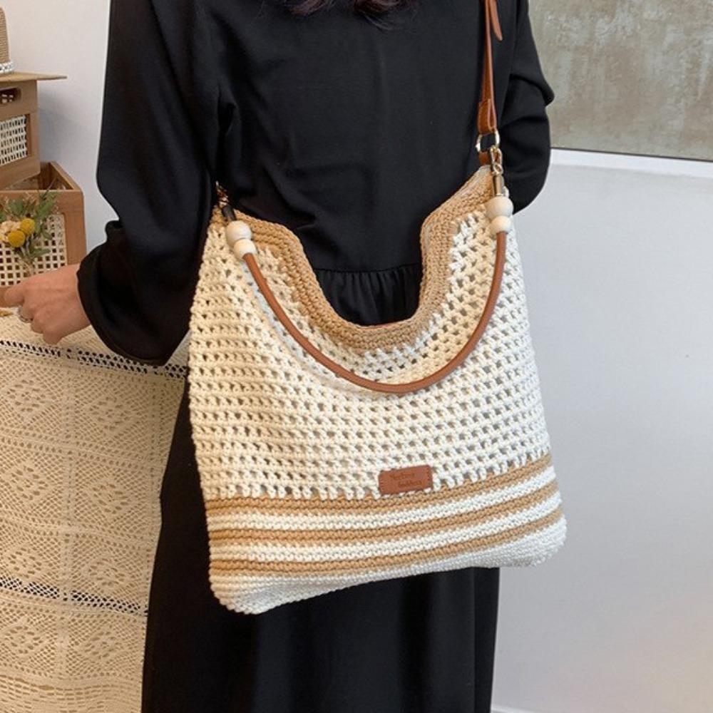 Fashion woven stripe contrast cut-out women's underarm bag spring new shopping bag shoulder crossbody bag