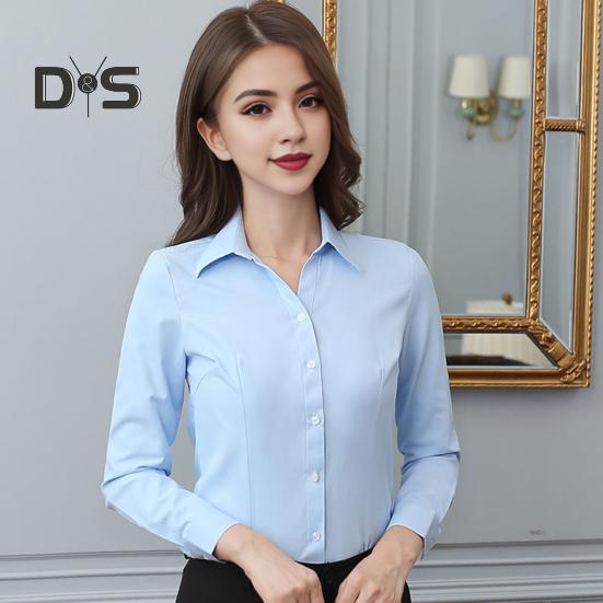 Women Shirt Lapel Long Sleeve Single Breasted Shirt Tops Solid Color Slim Fit Office Lady Shirt Work Wear