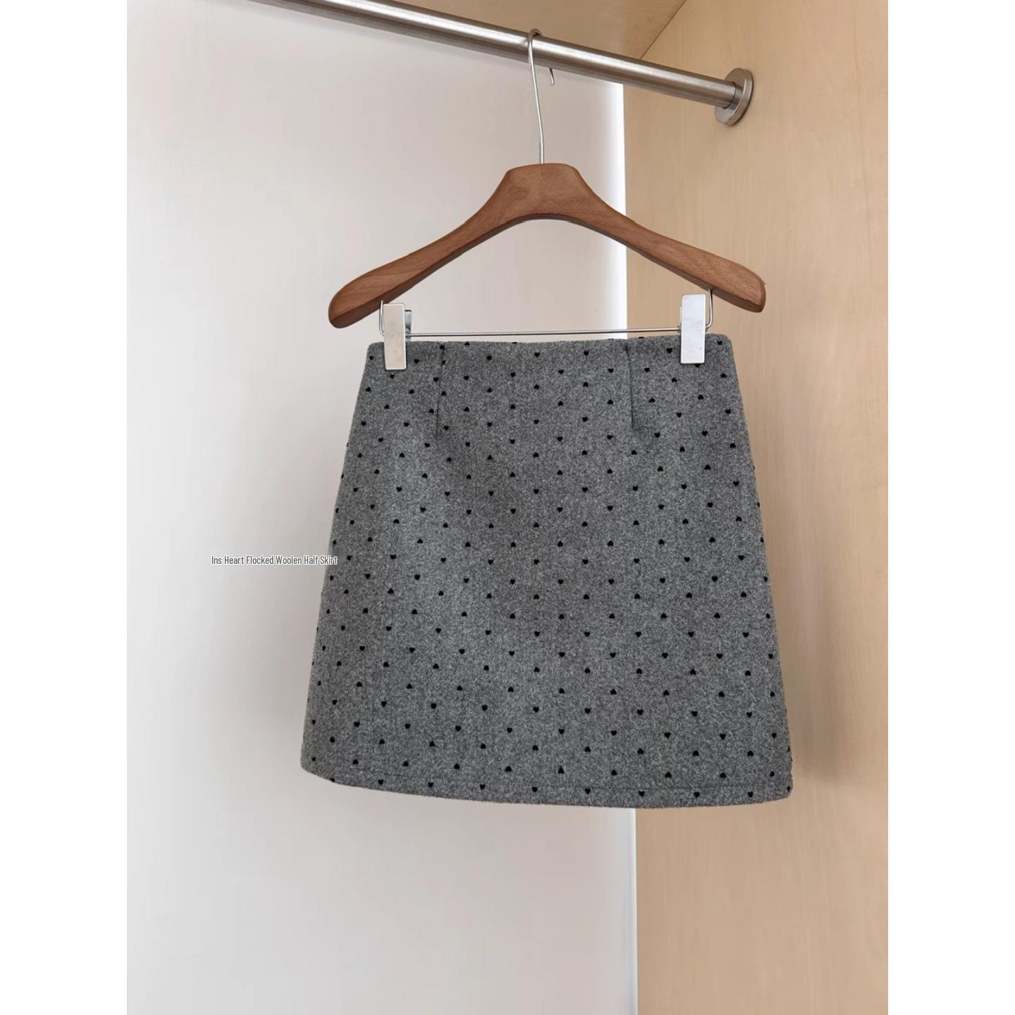 Women s Gray Polka Dot High Waist Wool A-line Skirt – Slimming, Plus Size, Petite XS