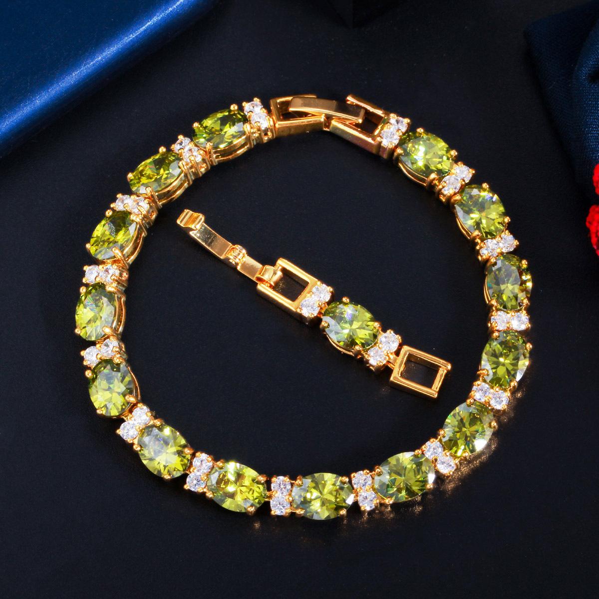 

Ювелирные изделия Экологически чистое медное гальваническое покрытие Настоящее золото Микровставка цирконов Браслет Сохранение цвета зелёный