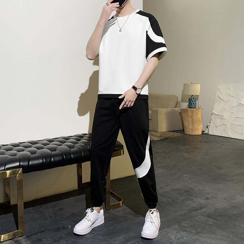 Sommer-Kurzarm-T-Shirt, lässiges Herren-entspanntes Sport-Halbarm-Zweiteiler-Set